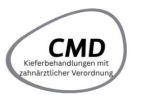 Logo with “CMD” and subtitle “Kieferbehandlungen mit zahnärztlicher Verordnung” inside a gray oval outline