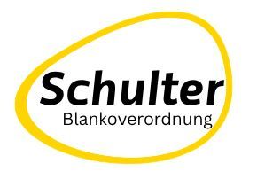 Schulter Blankoverordnung-Logo in schwarzer Schrift innerhalb eines gelben Ovals auf weißem Hintergrund