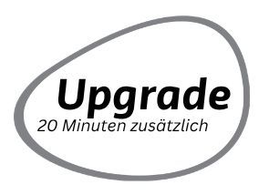 Gray oval logo with “Upgrade” and “20 Minuten zusätzlich” text