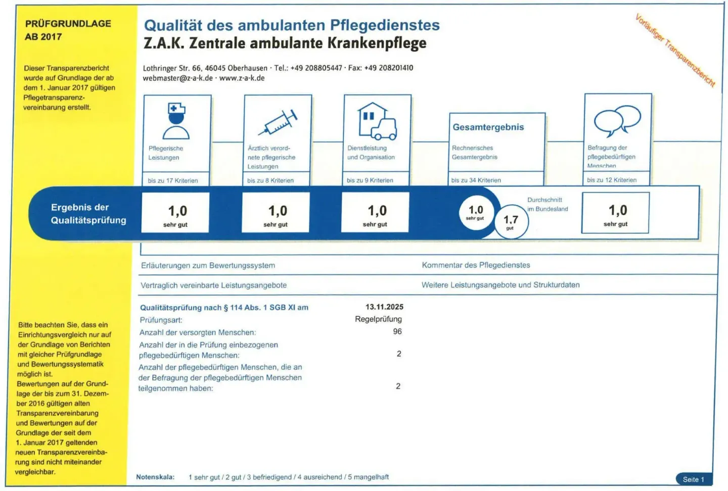 Deutsches Formular zur ambulanten Pflege mit blauen und gelben Abschnitten 