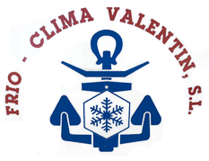Logotipo: "FRIO - CLIMA VALENTIN, SL" con emblema de ancla y copo de nieve azul, texto en granate.