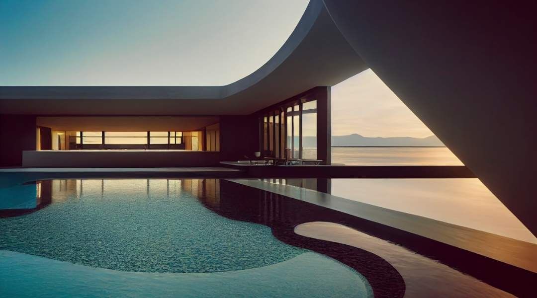 Hay una gran piscina en el medio de la casa.