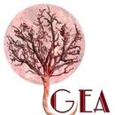 La silueta de un &aacute;rbol desnudo en un c&iacute;rculo rosa sobre las letras rojas &ldquo;GEA&rdquo;.