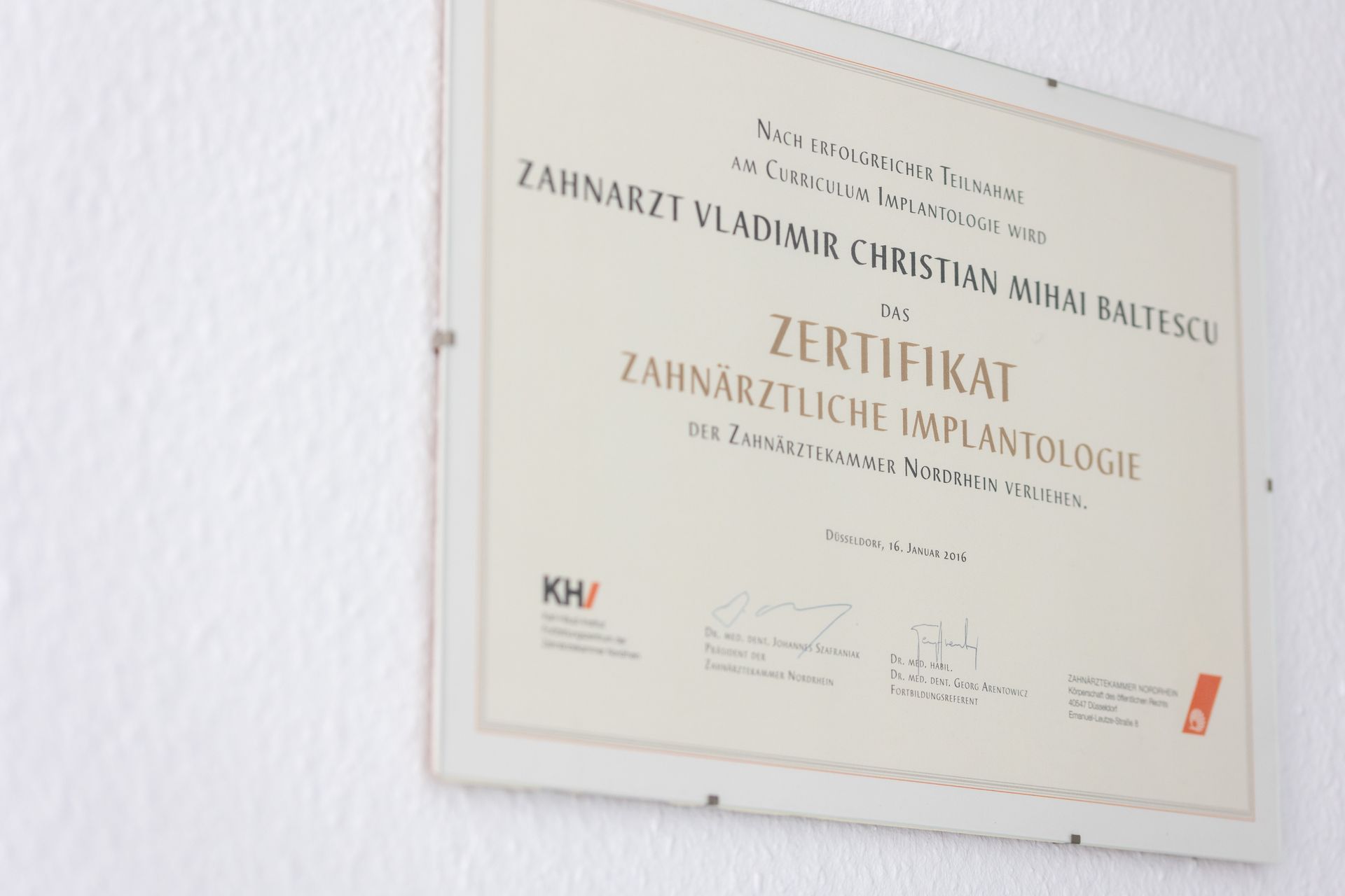 Zertifikat von Vladimir Baltescu