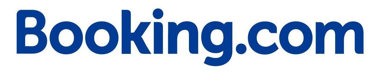 The booking.com logo is blue and white on a white background.
