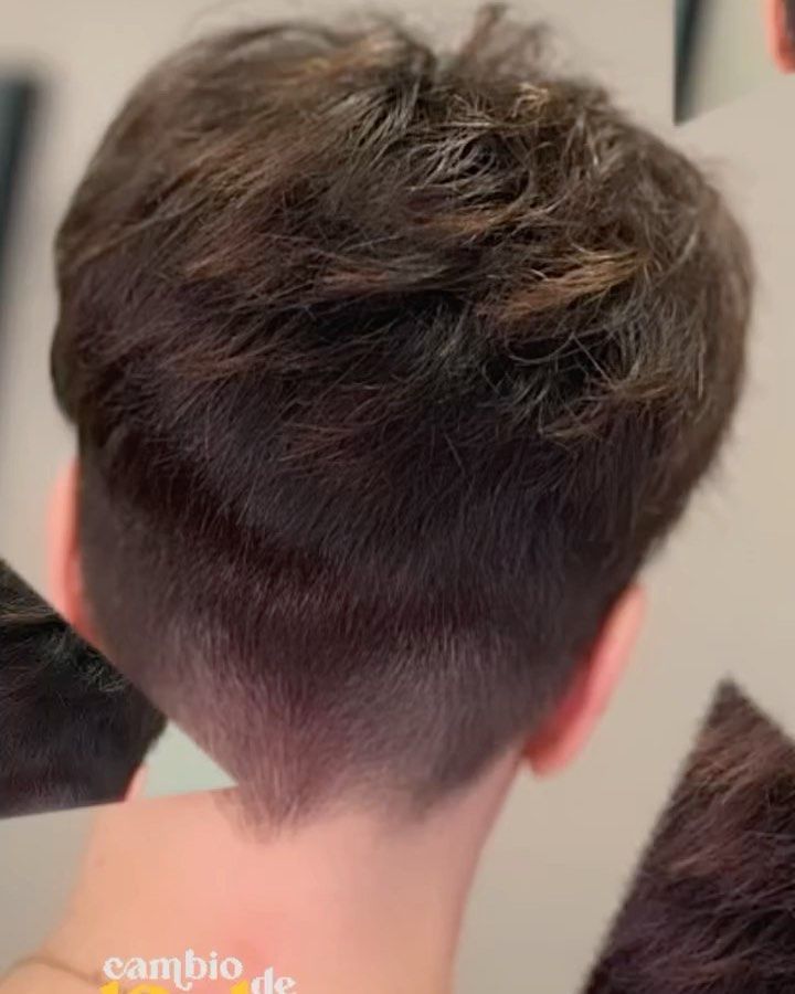 Vista de cerca de la parte posterior de la cabeza de una persona con un corte de pelo corto en capas y la nuca descolorida.