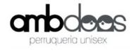 Logotipo para la peluquer&iacute;a unisex "Ambodoos". Letras negras y grises, y ojos estilizados.