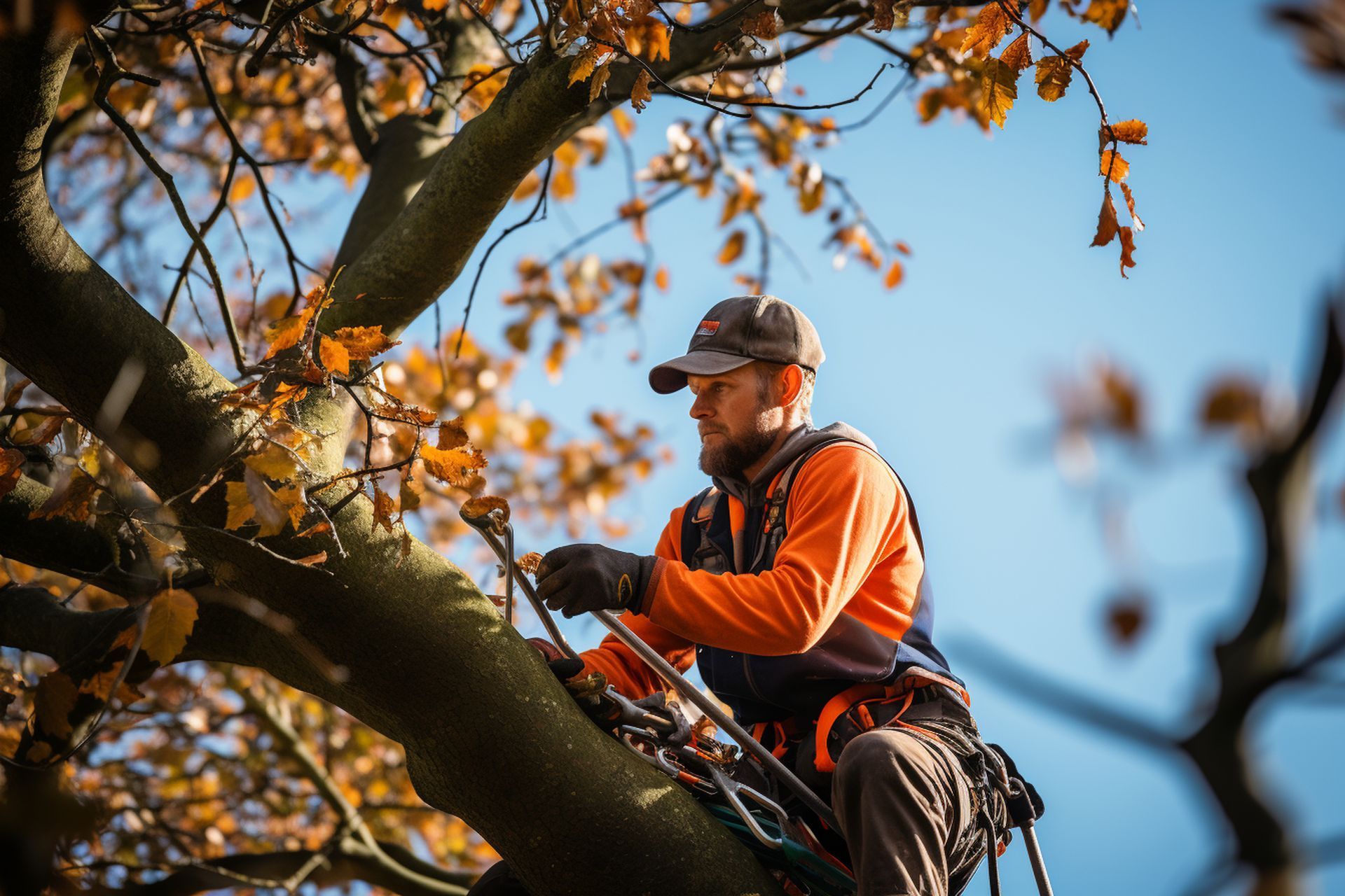 Professionnel en train d'élaguer un arbre