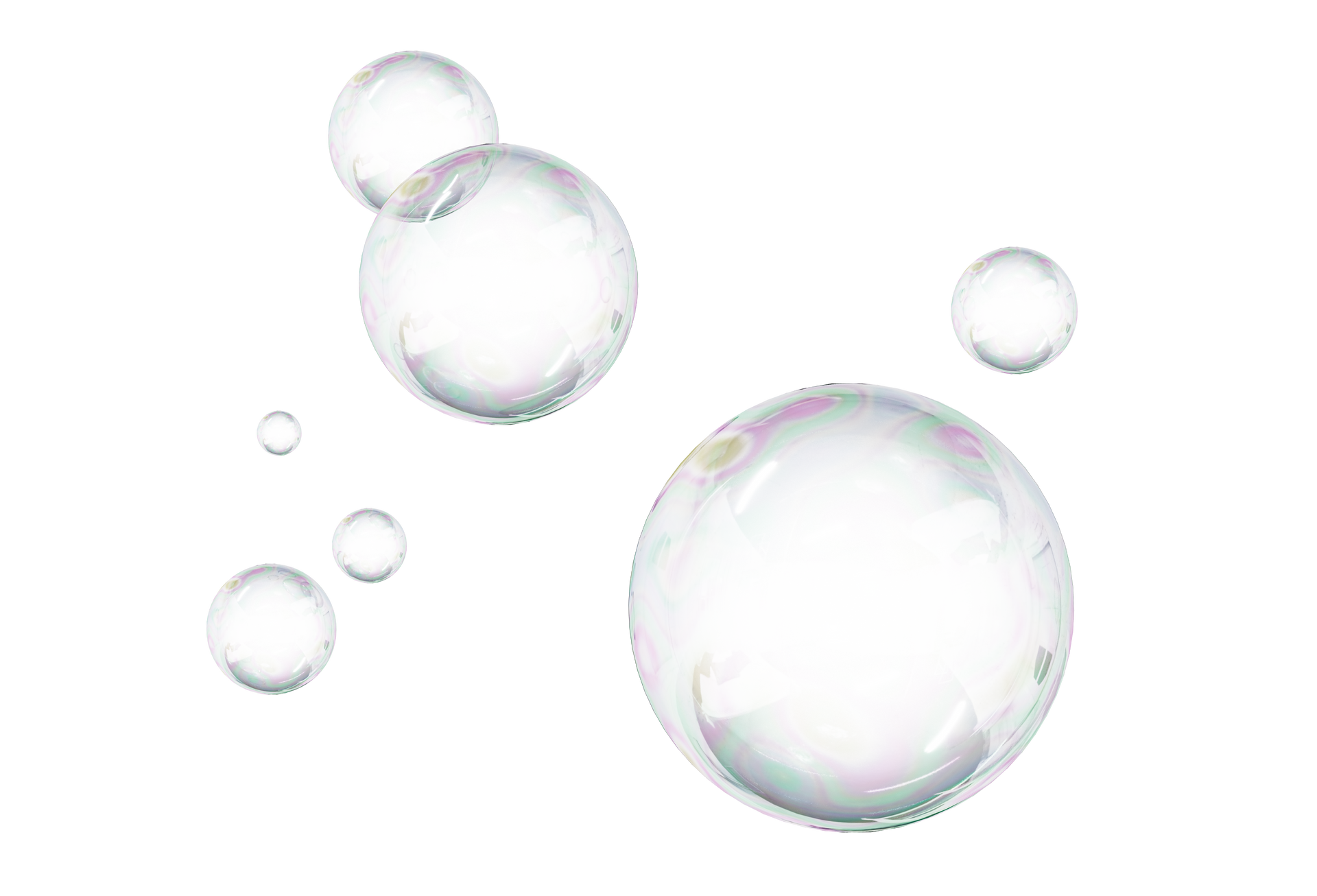 Bulles transparentes flottant sur un fond blanc