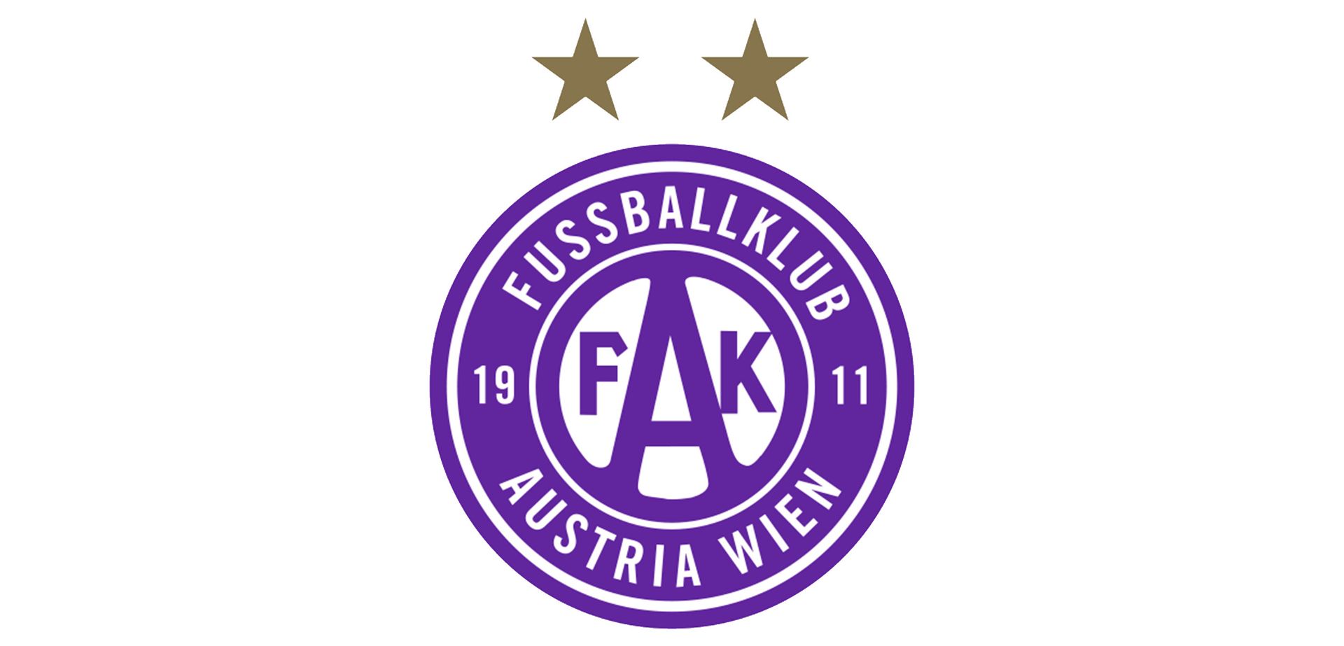 Ein lila Fußballlogo mit zwei goldenen Sternen auf weißem Hintergrund.