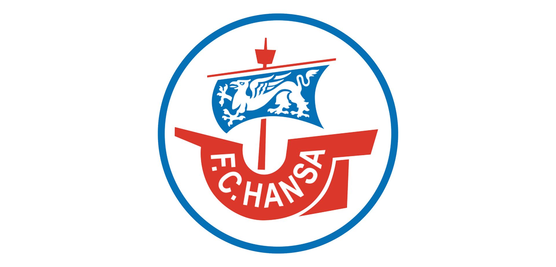 Ein rot-weiß-blaues Logo für den FC Hansa