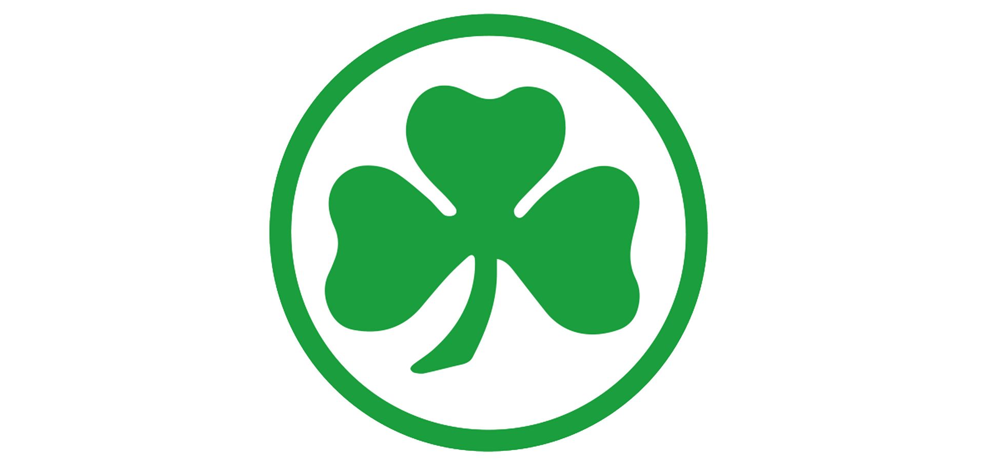 Ein grünes Kleeblatt in einem grünen Kreis auf weißem Hintergrund.