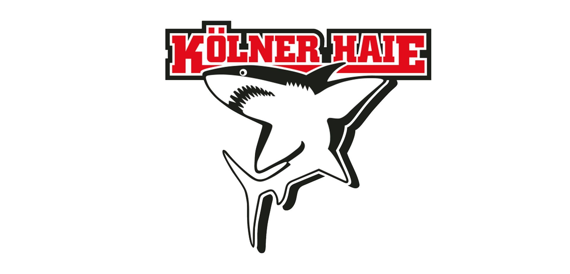 Ein Logo der Kölner Haie mit einem Hai darauf