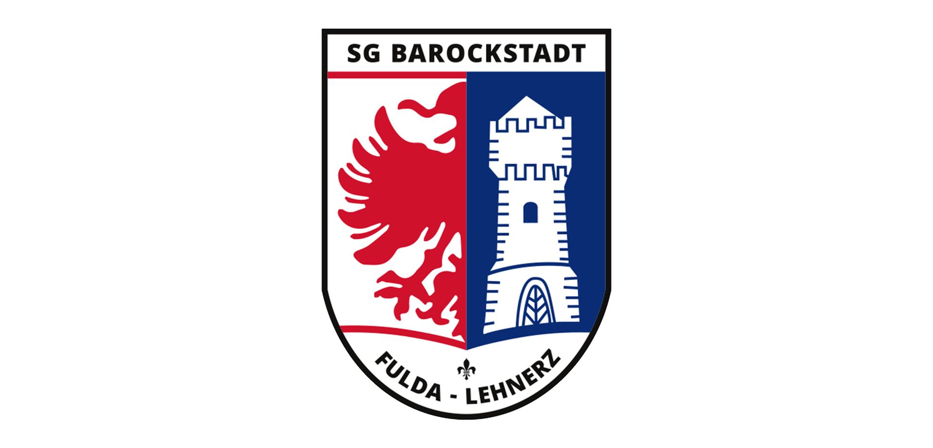 Ein Logo für die SG Barockstadt mit einem roten Adler und einem blauen Turm