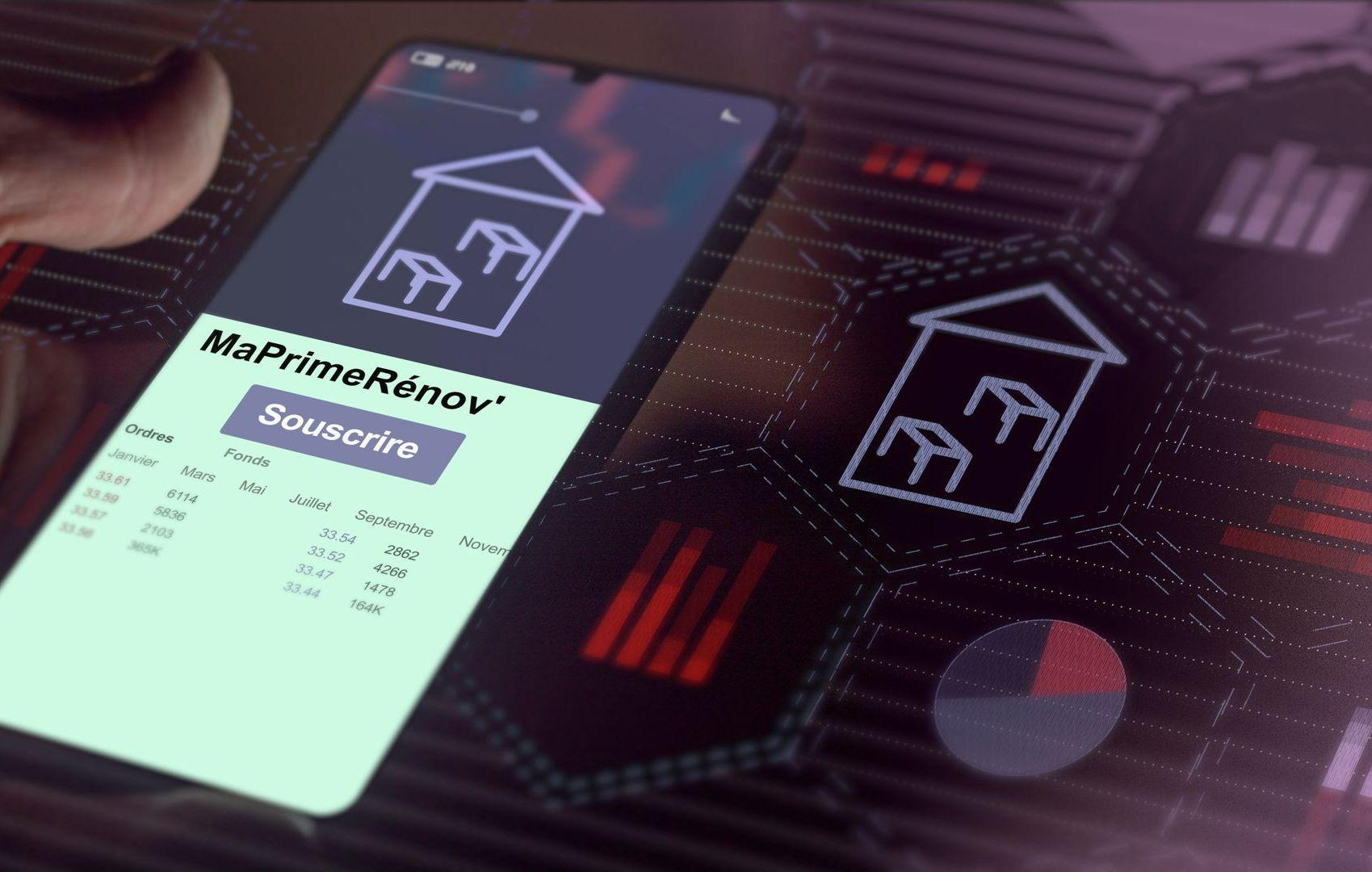 Premier plan de l'application MaPrimeRénov' sur téléphone