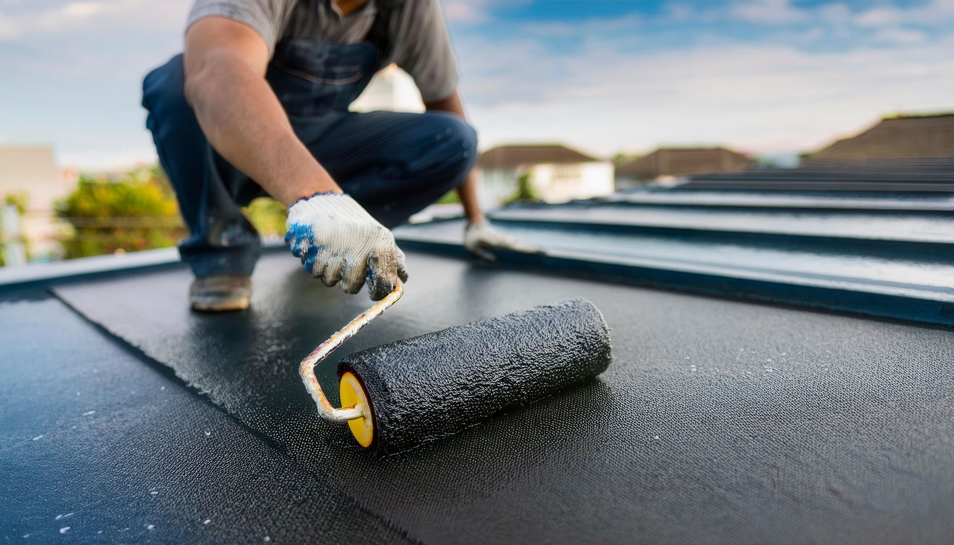 Travaux d'installation de rénovation de toiture.