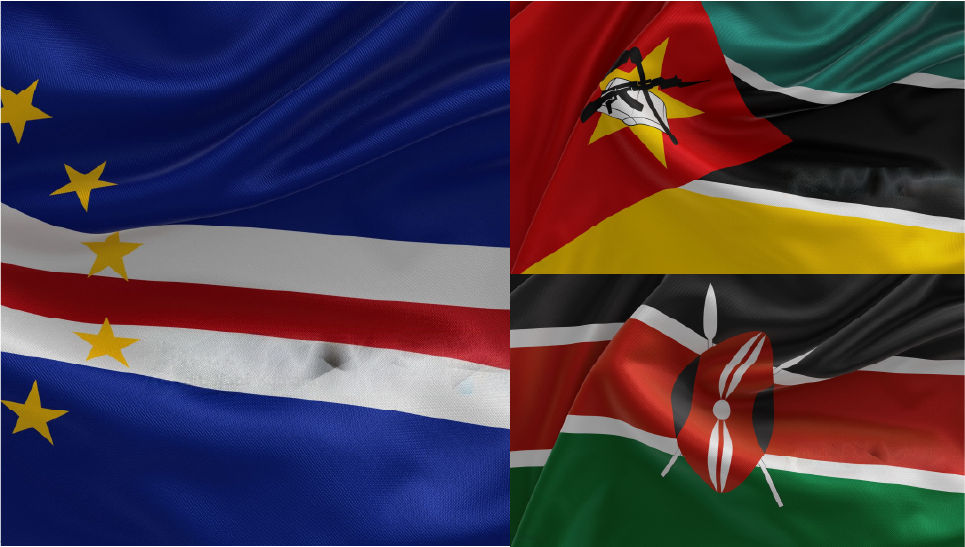 As bandeiras de Cabo Verde e do Quênia estão balançando ao vento