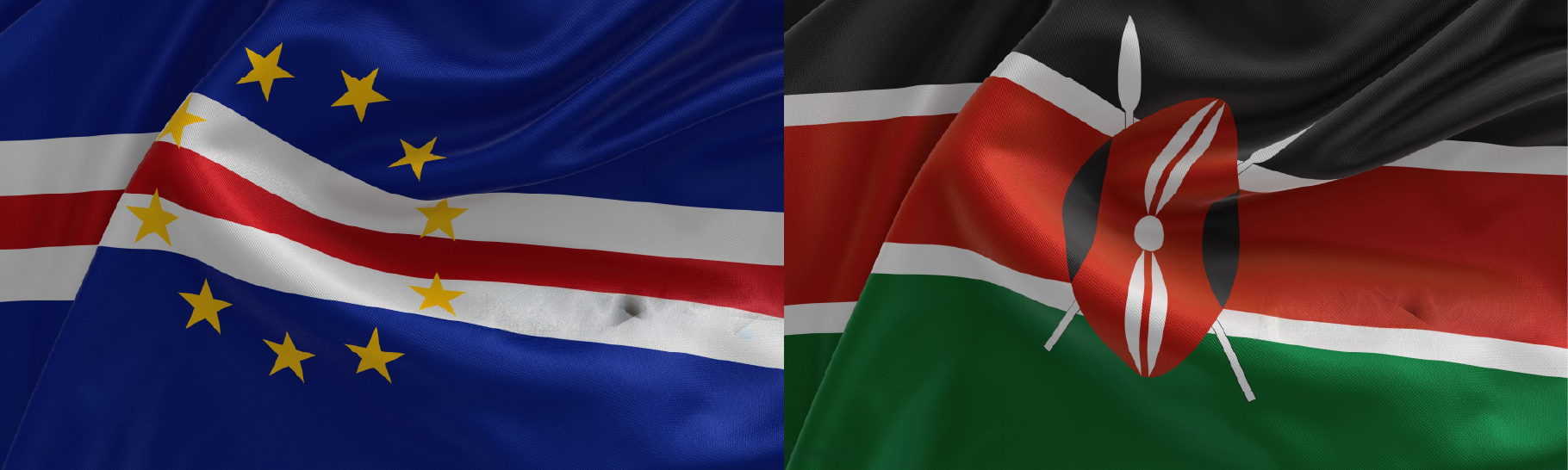 As bandeiras de cabo verde e do quênia estão tremulando ao vento.
