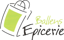 Un logo pour l'épicerie Ballens avec un sac de courses vert
