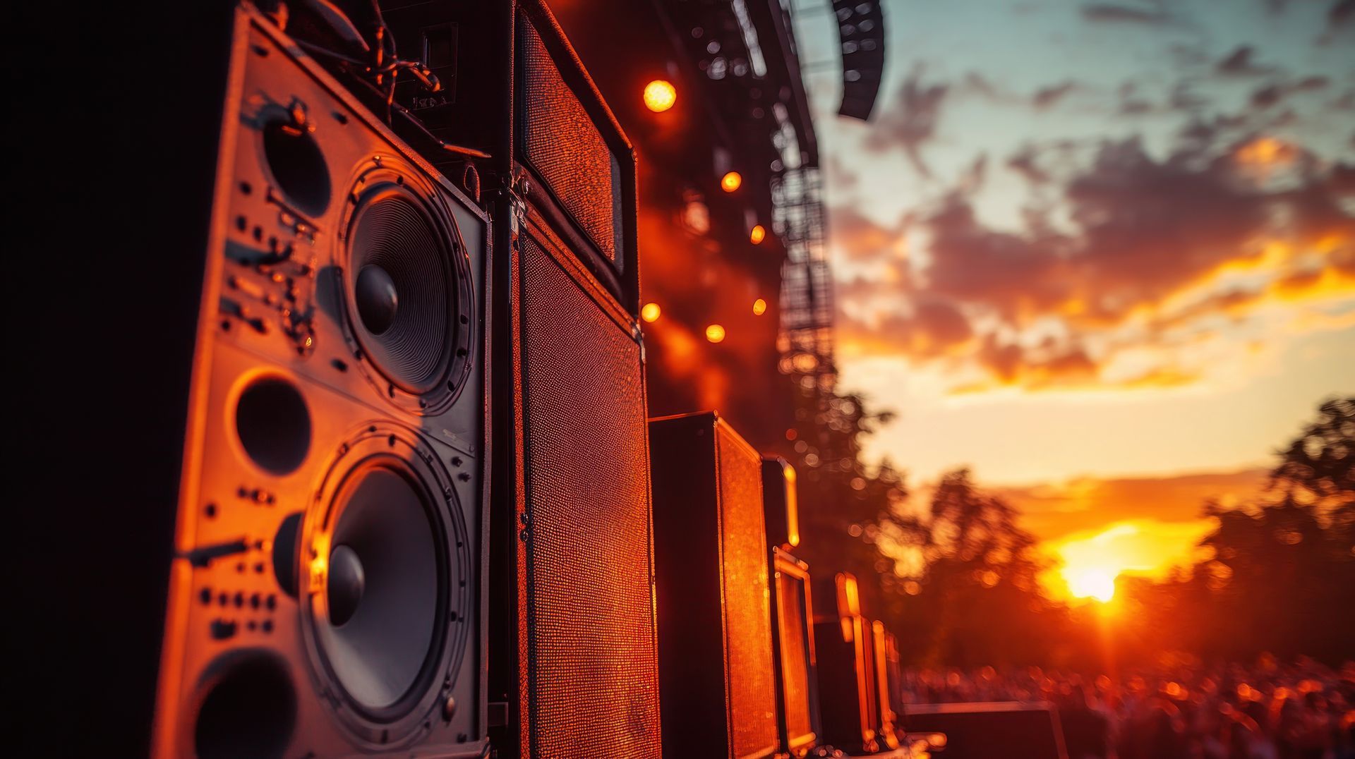 Des guirlandes lumineuses illuminent un décor extérieur flou d'une lueur chaude et accueillante.