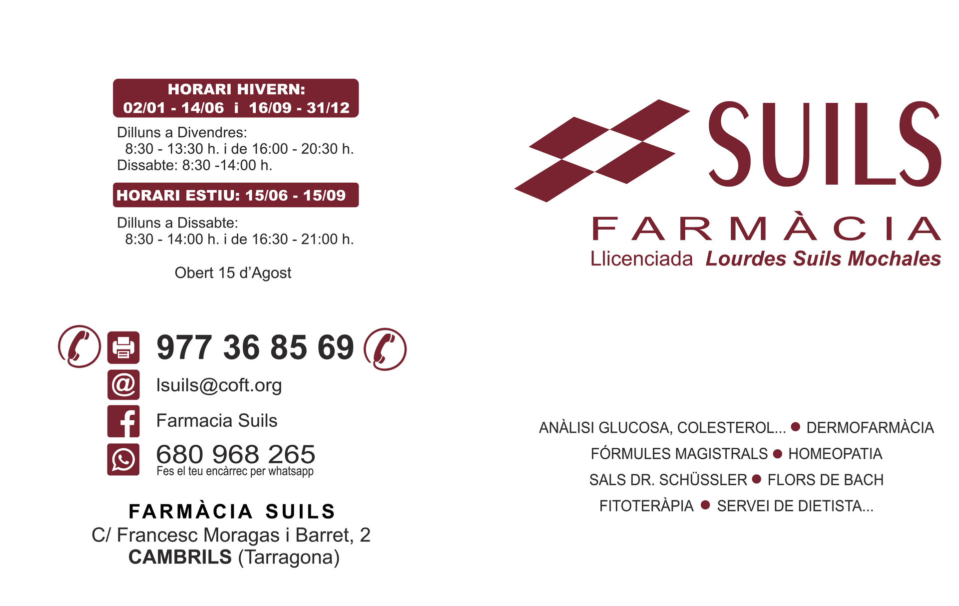 Un folleto de una farmacia llamada suils farmacia