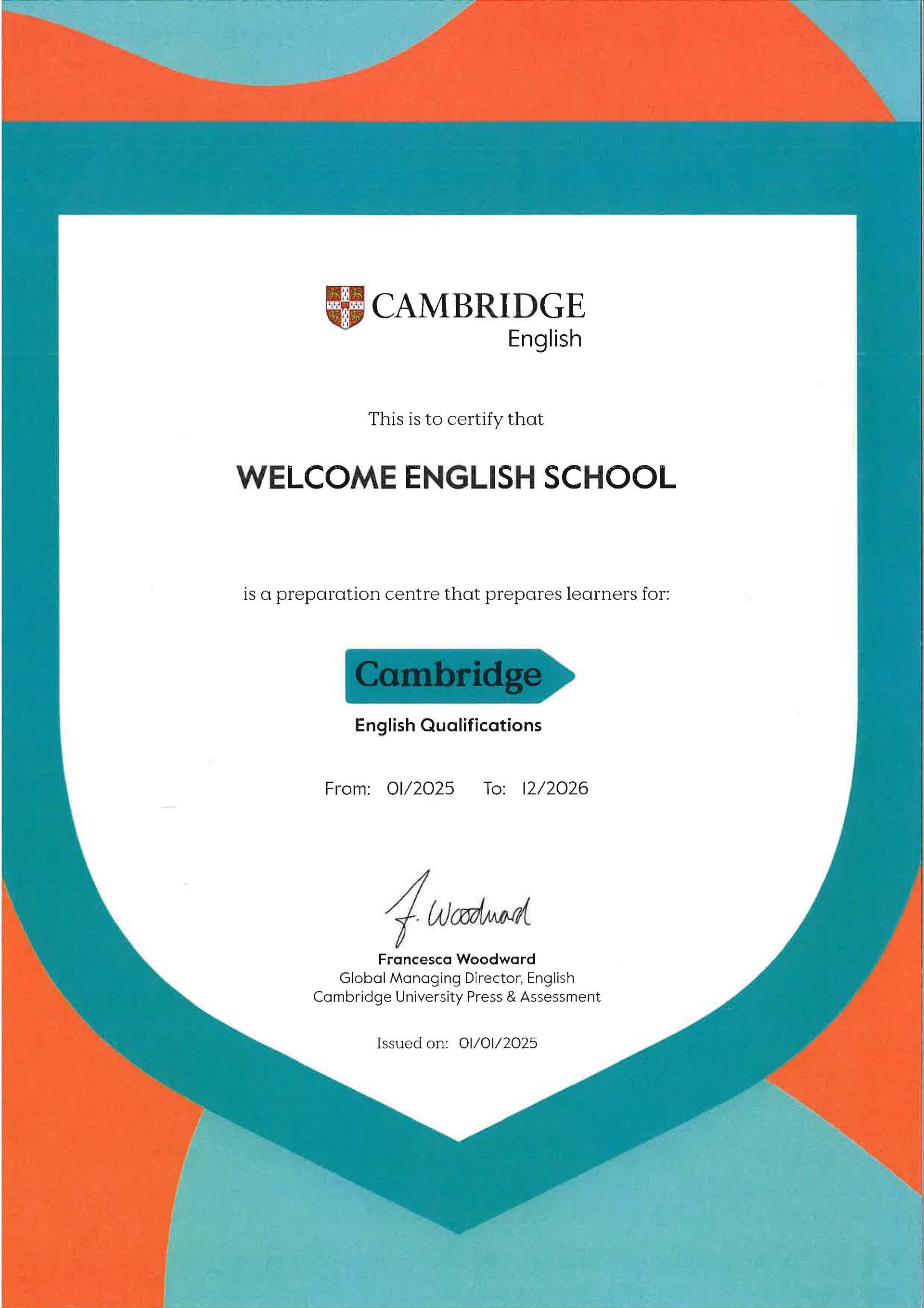 certificado oficial academia inglés Welcome centro de preparación exámenes Cambridge