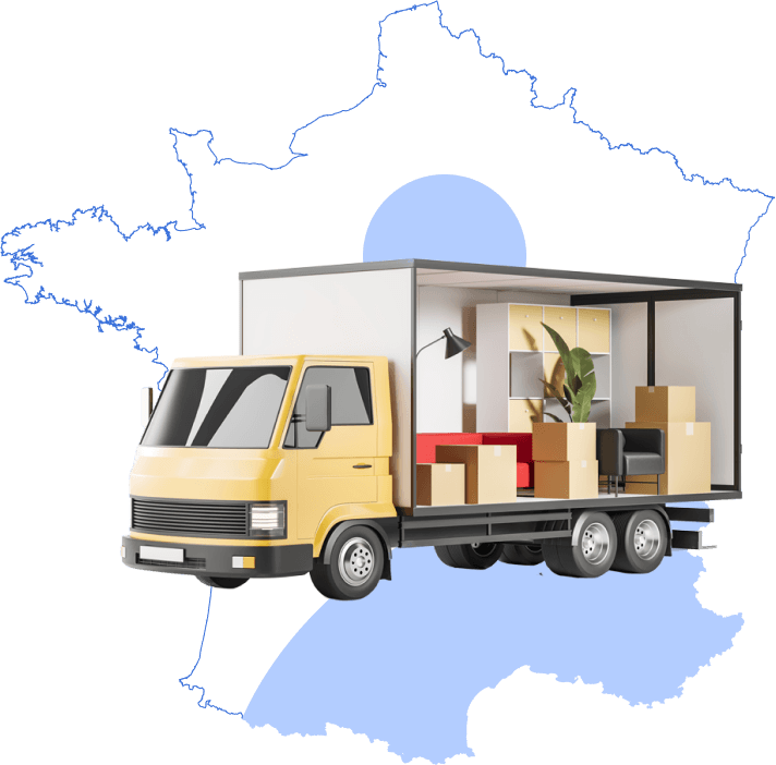 Illustration d'un camion de déménagement sur une carte de France