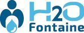 Logo H2O Fontaine avec une goutte d'eau bleue et texte en bleu et noir