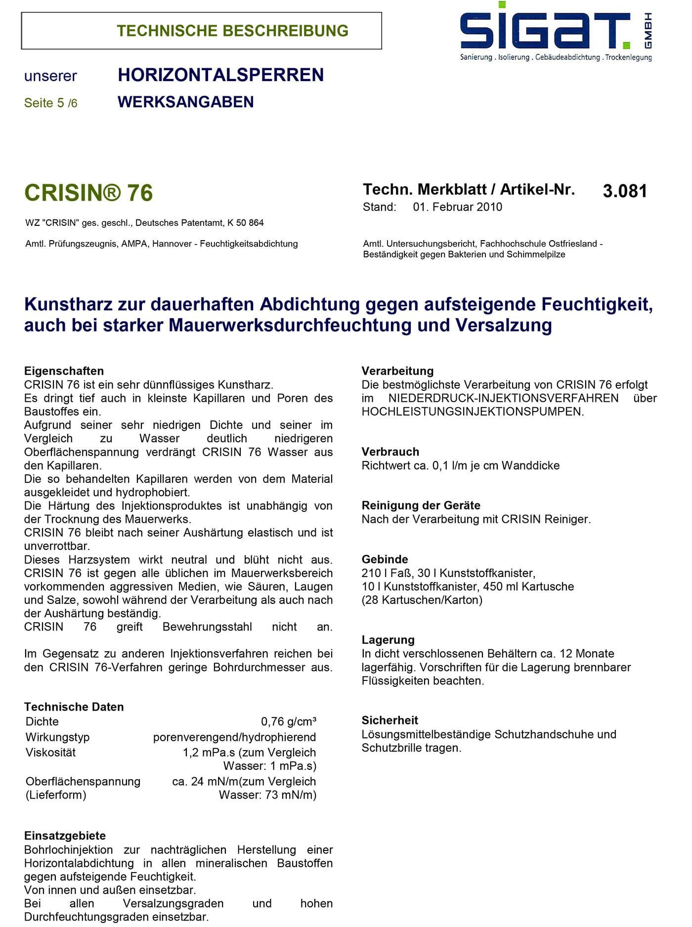 Anordnung der Horizontal-/ Vertikalsperren