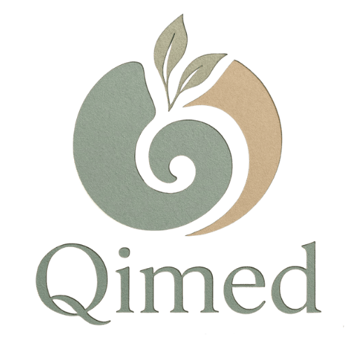 Un logotipo que presenta un emblema en espiral de color verde salvia y tostado con dos hojas en la parte superior, sobre la palabra