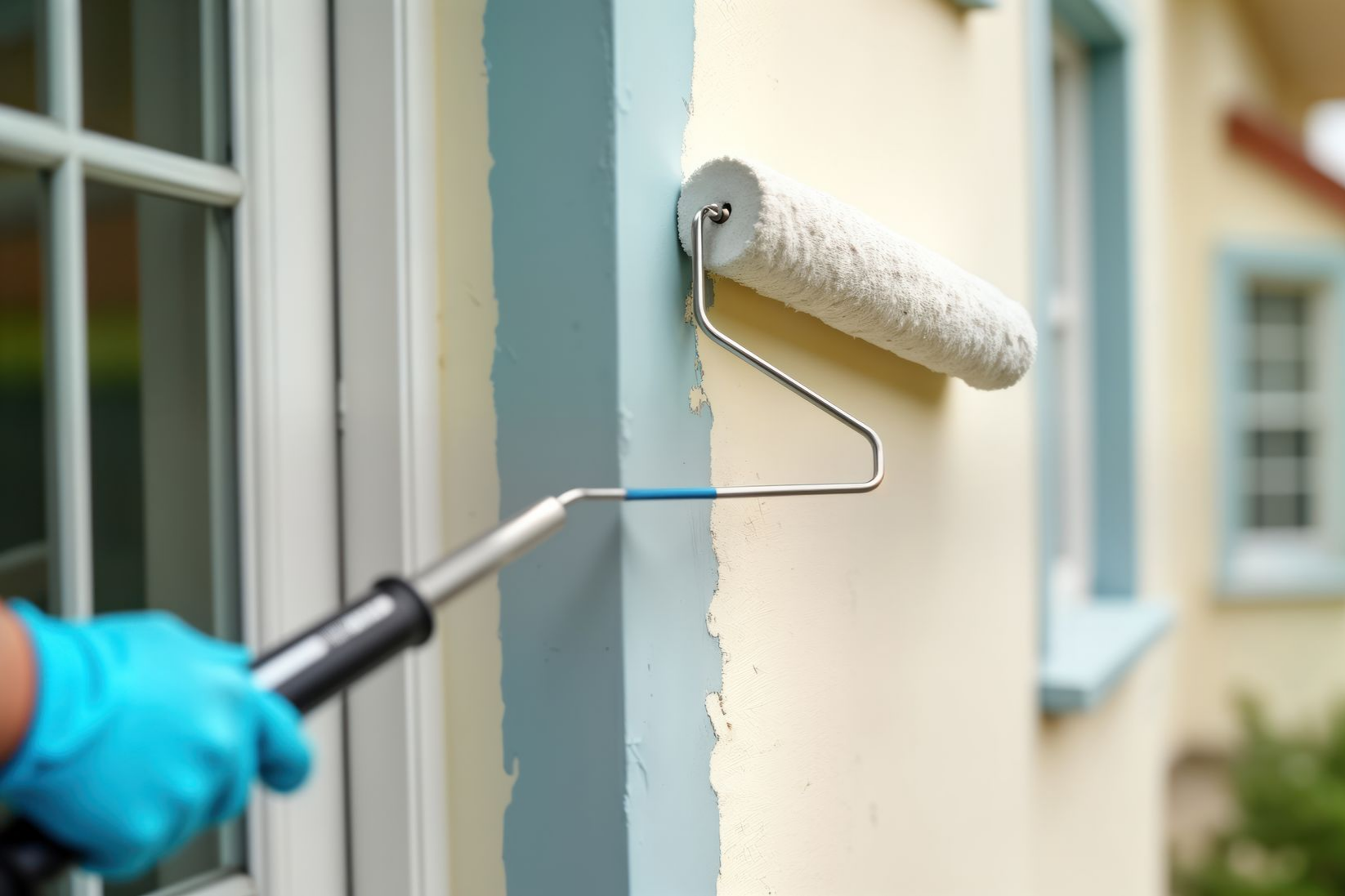 Pose de peinture extérieure avec un rouleau