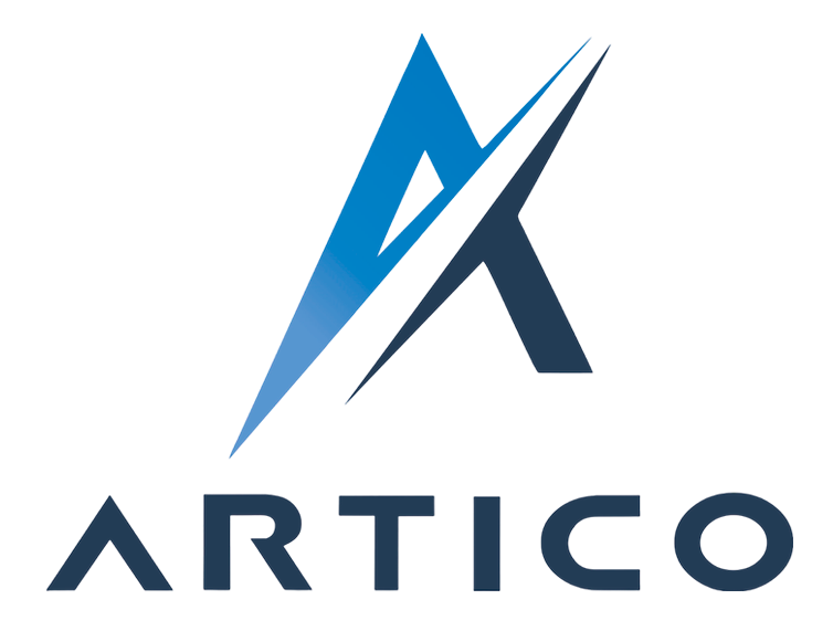 Un logotipo para artico con un triángulo azul y la palabra artico debajo.