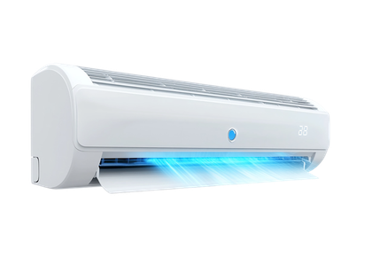 Un climatiseur soufflant de l'air bleu.