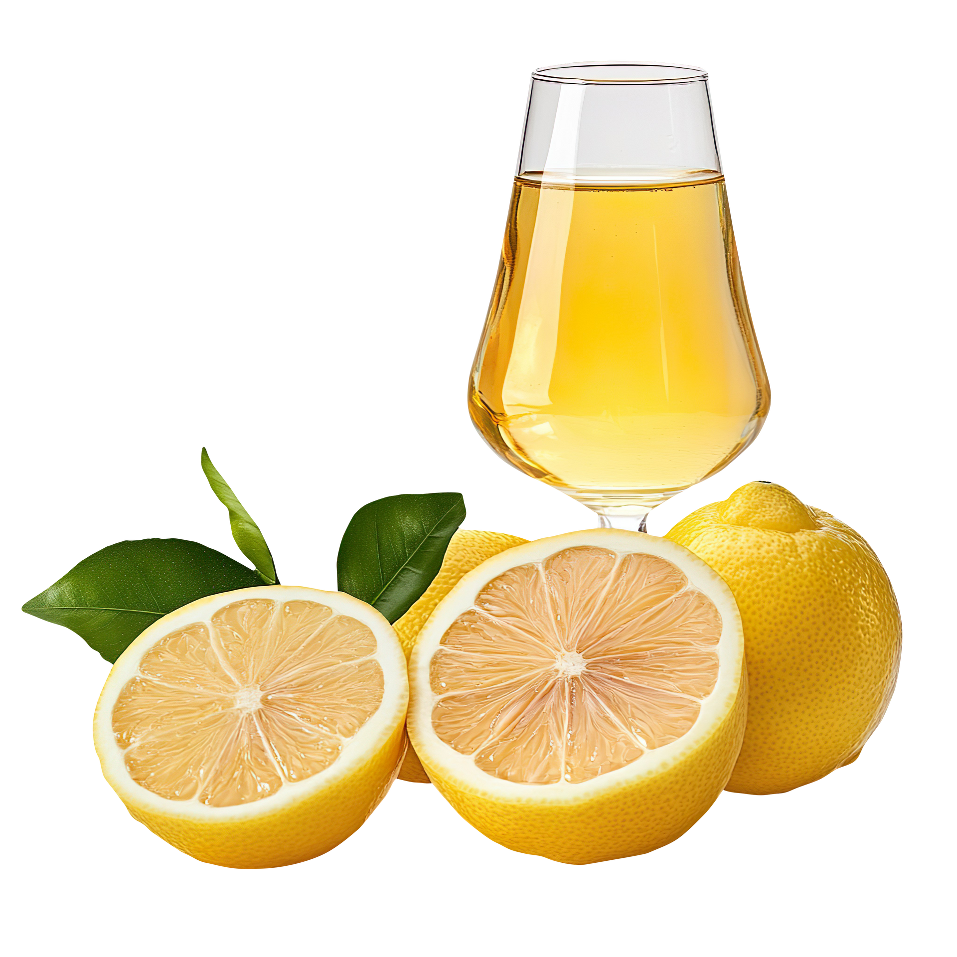 Un verre de limoncello et des citrons.