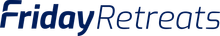 A blue and white logo for friday retreats