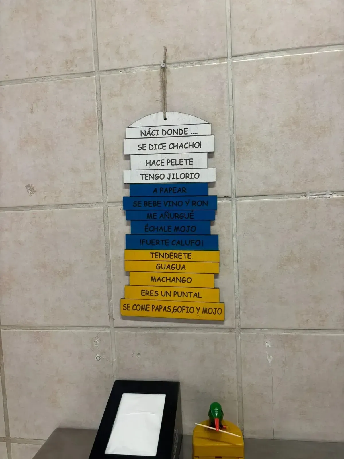 Un cartel de pared con etiquetas
