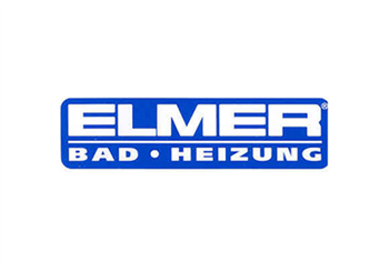 Ein blau-weißes Logo für Elmer Bad Heizung