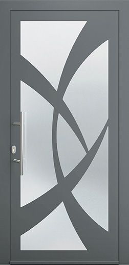 Porte d'entrée grise avec décoration vitrée