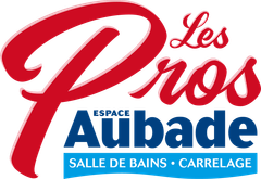 Logo pour Les Pros Espace Aubade, avec le mot Pros en caractères rouges au-dessus du mot Aubade en bleu.