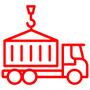 Contorno rojo de un vagón de tren de circo con una carpa en la parte superior y dos ruedas
