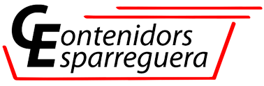 Logotipo de Contenidors Sparreguera en negro y rojo, con letras y líneas estilizadas