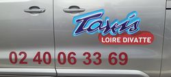Taxis Bonneau Loire Divatte Signalétique de taxi sur une voiture argentée.