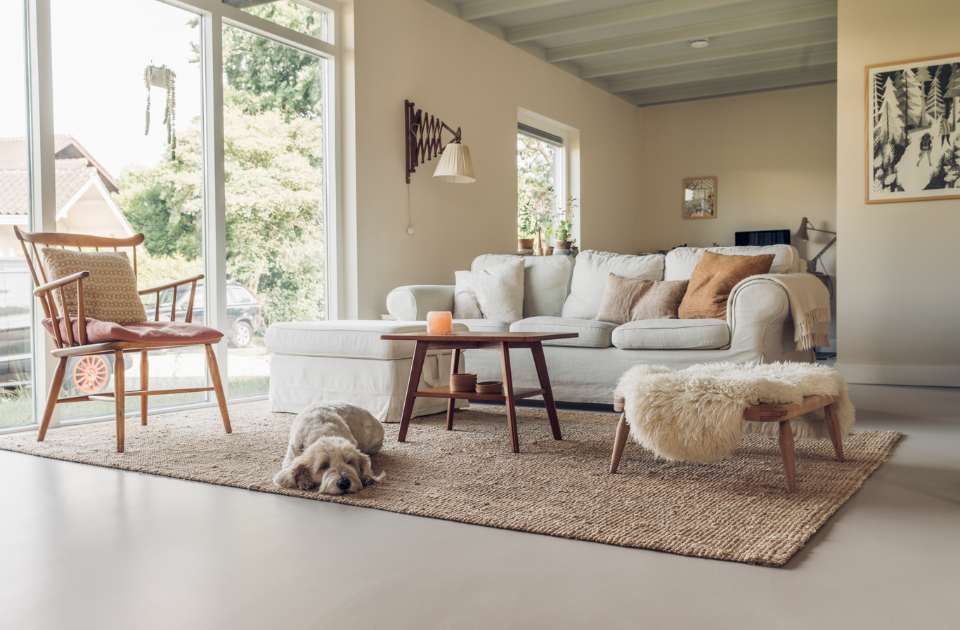 Helles Wohnzimmer mit Betonoptik