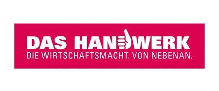 A red and white logo for das handwerk die wirtschaftsmacht von nebenan