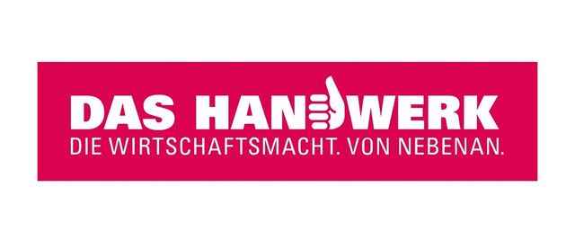 A red and white logo for das handwerk die wirtschaftsmacht von nebenan