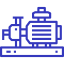 Icono azul de una bomba de agua con un motor eléctrico sobre una base.