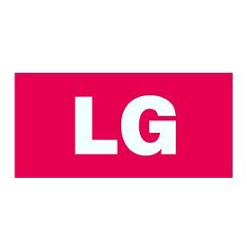 Logotipo de LG en letras blancas sobre un rectángulo rojo.