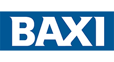 Logotipo de BAXI: texto blanco sobre un rectángulo azul.