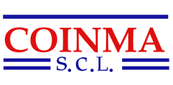 Logotipo de COINMA SCL en letras rojas, con líneas horizontales azules y una barra azul encima.