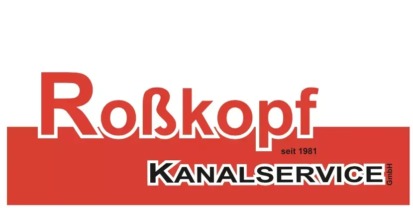 Logo für „Roßkopf Kanalservice“: roter Text auf rotem Rechteck mit weißer Umrandung. „Seit 1961“ gibt das Gründungsdatum an.
